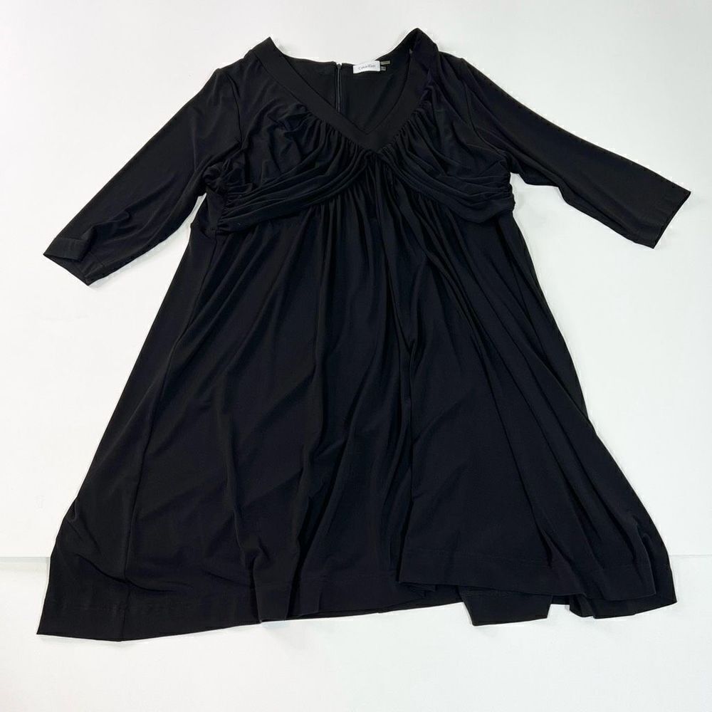 Calvin Klein Babydoll A-Line Dress Women's 22W Black Gathered Bust Back Zip Midi
